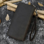 Retro Crazy Horse Leather Double Zipper Wallet for Men & Women - VacationGrabs