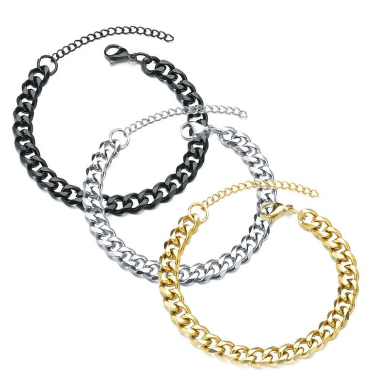 Men's Jewelry - Bracelets Cuban Chain Mens Bracelet Classic Stainless Steel 3/5/7mm Width