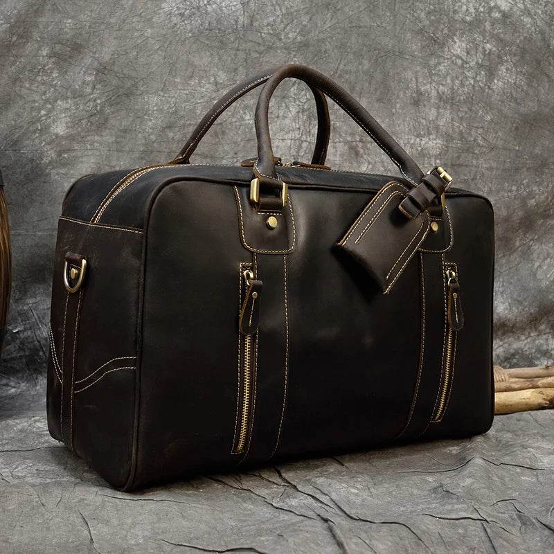 Vintage Crazy Horse Leather Duffle Bag – Fashion Handbag - VacationGrabs