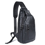 Men's Genuine Leather Sling Bag – Vintage Black Crossbody