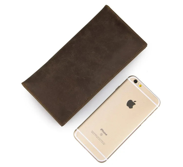 Vintage Crazy Horse Leather Long Wallet – Men's & Women's Bifold
