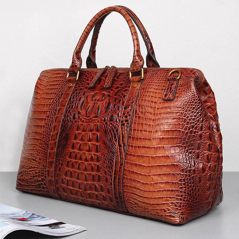 High Fashion Men & Women Leather Travel Duffle Alligator Pattern - VacationGrabs