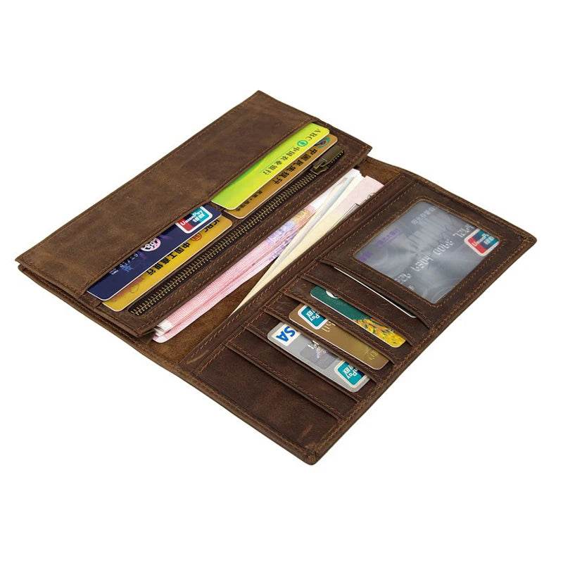Vintage Fashion Men’s Long Wallet with Credit Card Zipper Inner Bifold - VacationGrabs