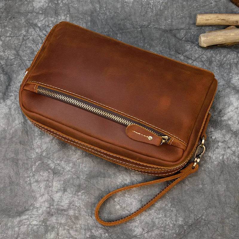 Large Capacity Leather Hand Clutch with Shoulder Strap - VacationGrabs