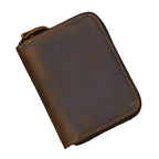 Vintage Fashion Card Holder Zipper Coin Purse Crazy Horse Leather Slim - VacationGrabs