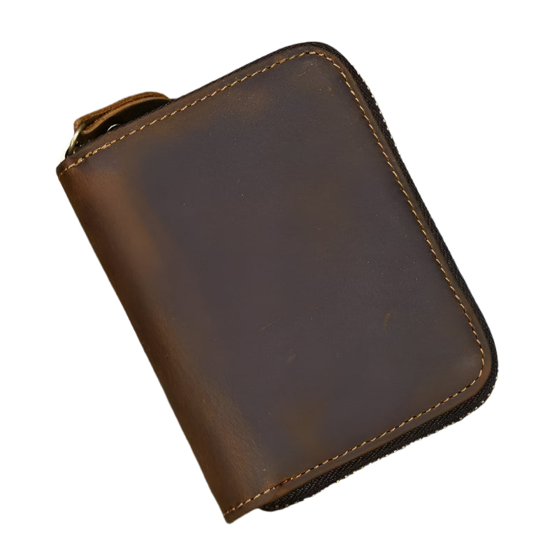 Vintage Fashion Card Holder Zipper Coin Purse Crazy Horse Leather Slim - VacationGrabs