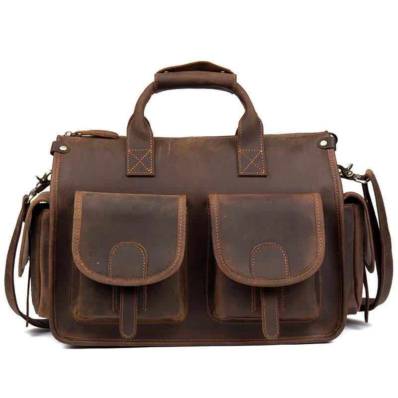 Top Grade Men’s Leather Briefcase with Shoulder Strap Handbag - VacationGrabs