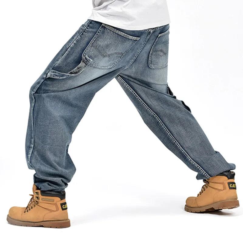 Men's Pants - Jeans Mens Baggy Cargo Jeans Loose Skateboard Denim Pants Sizes 30-46
