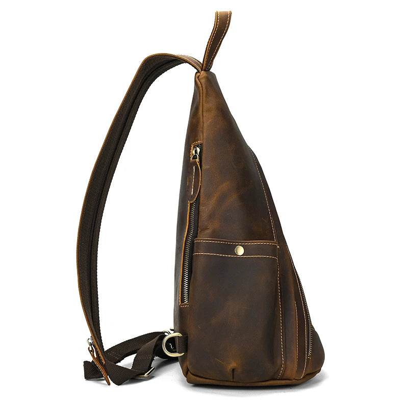 Leather Sling Bag for Biker Men Crossbody Chest Pack - VacationGrabs