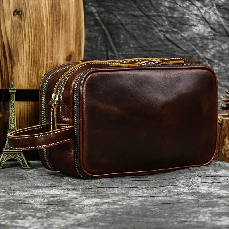 Genuine Leather Toiletry Bag for Men and Women - VacationGrabs