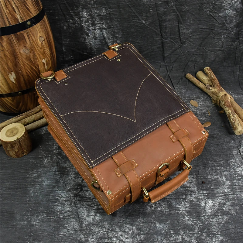 Genuine Leather Men's Backpack Crazy Horse Leather Fit 14" Laptop