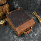 Genuine Leather Men's Backpack Crazy Horse Leather Fit 14" Laptop