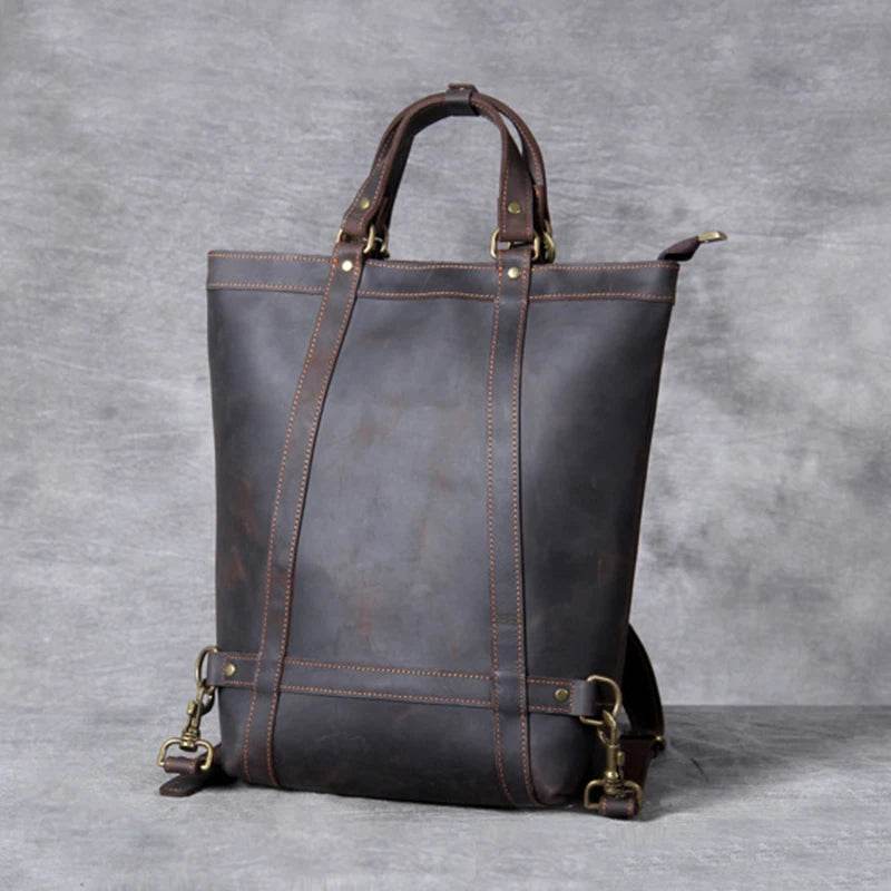 Leather Sling Bag Dual Use Crazy Horse Men’s Travel Daypack - VacationGrabs