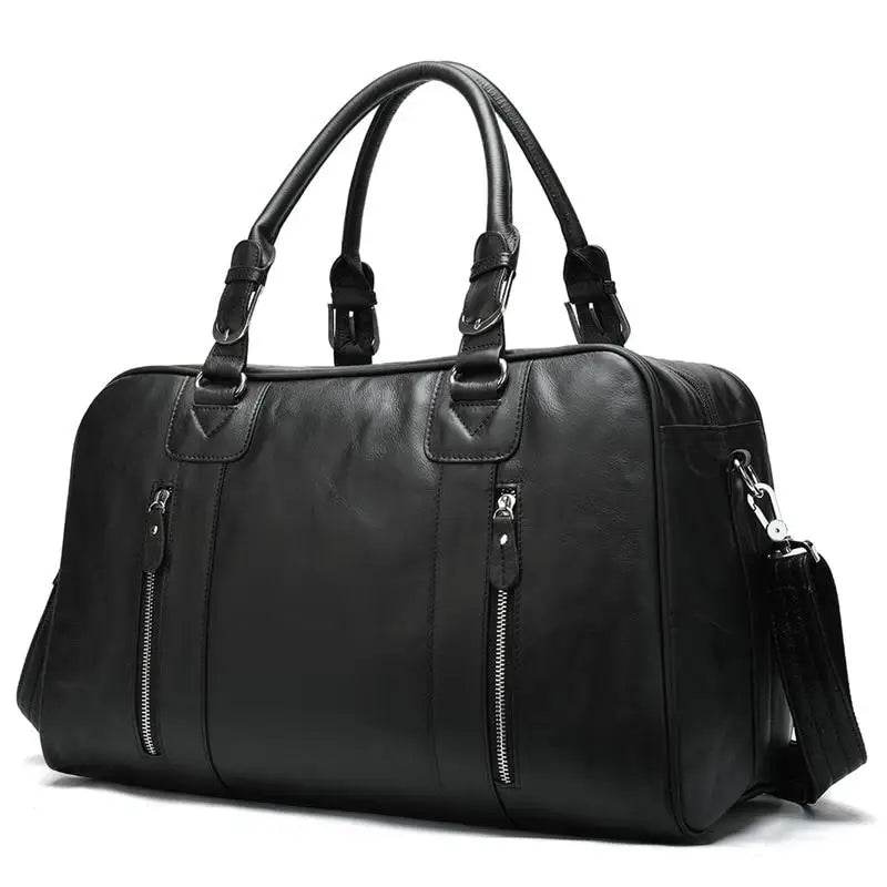 Latest Design Black Leather Travel Duffle Bag for Men & Women - VacationGrabs