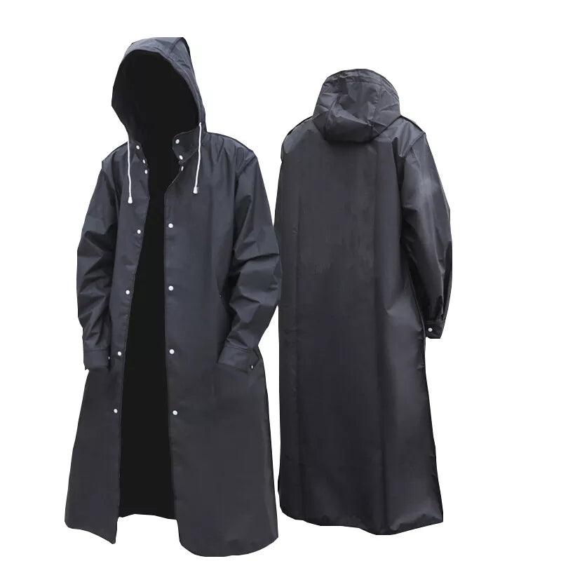 Men's Jackets Black Adult Waterproof Long Raincoat Women Men Hooded Rain Coats