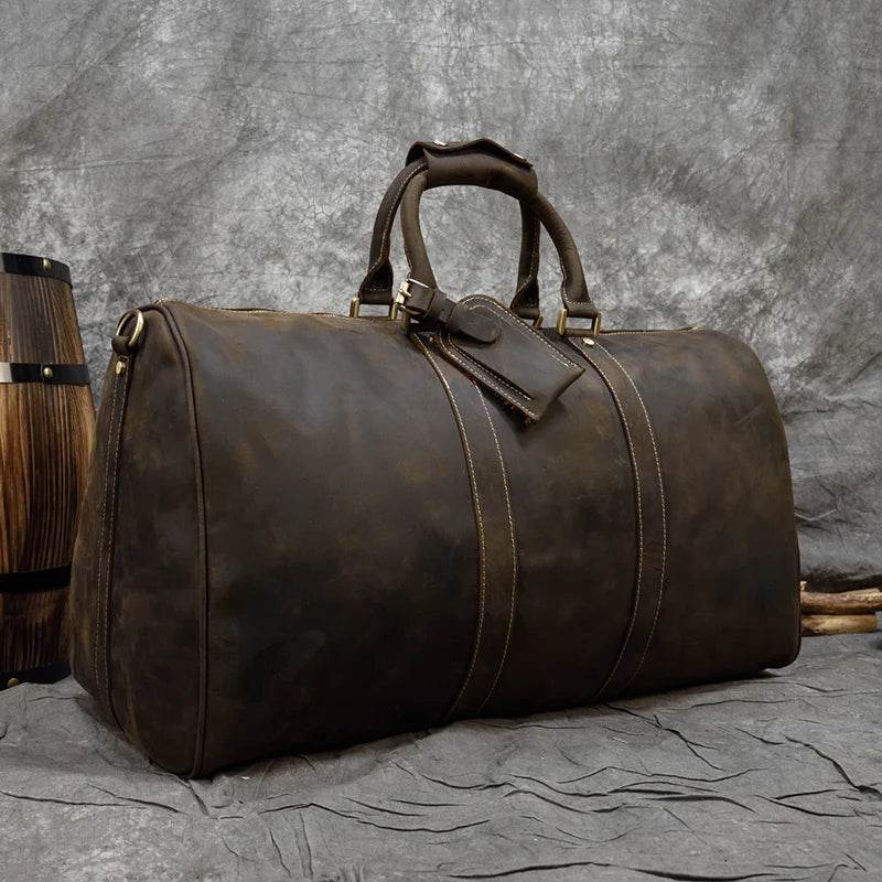 Crazy Horse Leather Men’s Travel Bag Duffle for Women & Men - VacationGrabs