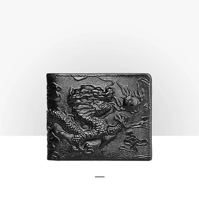 3D Dragon Style Genuine Leather Long Wallet for Men, Bifold Fashion - VacationGrabs