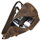 Leather Sling Bag for Biker Men Crossbody Chest Pack - VacationGrabs