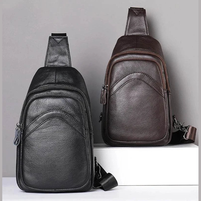 Casual Men's Chest Bag Genuine Leather Crossbody Soft Cow Leather - VacationGrabs