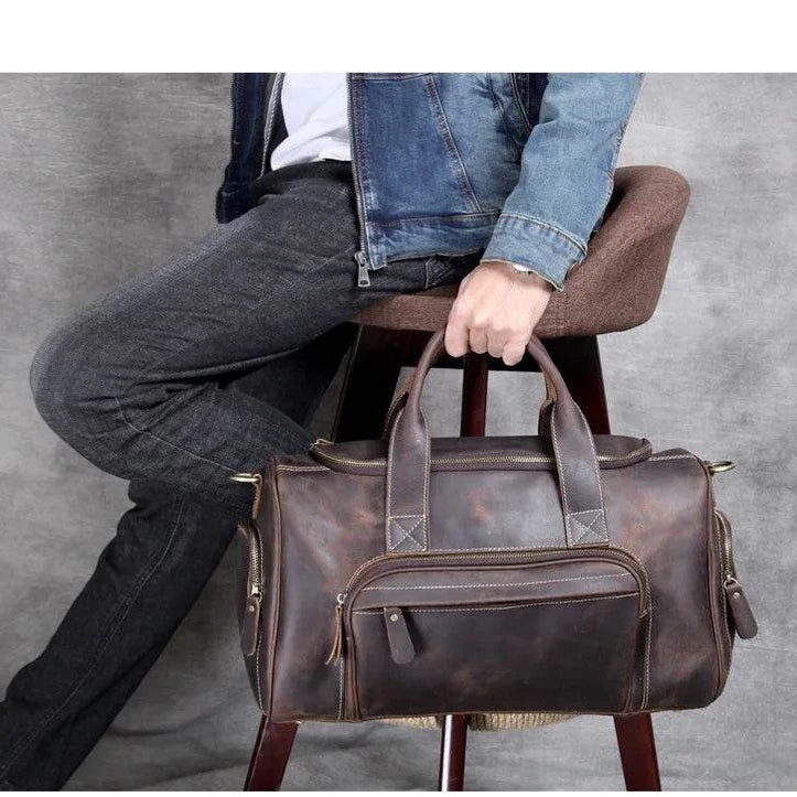 Designer Business Travel Leather Duffle Bag for Men Outdoor Coffee - VacationGrabs