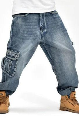  Mens Baggy Cargo Jeans Loose Skateboard Denim Pants Sizes 30-46