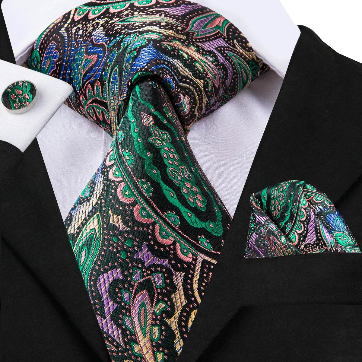 Teal Blue Dot Stripe Silk Tie Set for Men - VacationGrabs