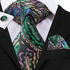 Teal Blue Dot Stripe Silk Tie Set for Men - VacationGrabs