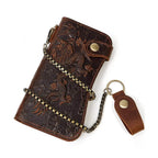 Genuine Leather Long Wallet with Wrist Belt Strap Chain Wallet Gift - VacationGrabs