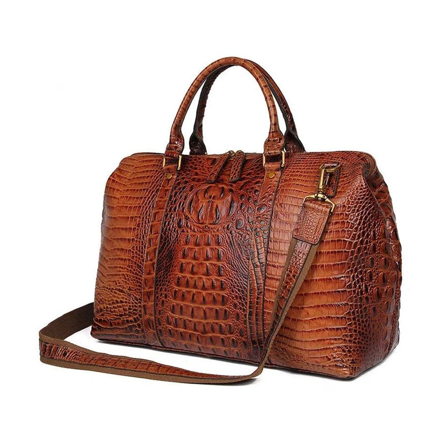 High Fashion Men & Women Leather Travel Duffle Alligator Pattern - VacationGrabs