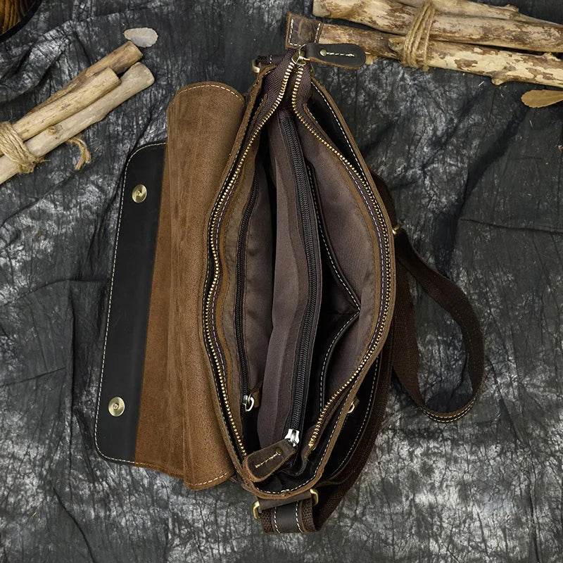 Vintage Crazy Horse Leather Men's Briefcase Laptop Messenger Bag - VacationGrabs