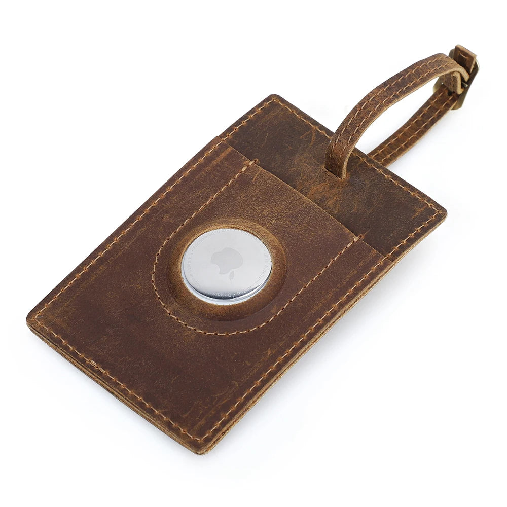 Leather Luggage Tag With Airtag Pocket Travel Accessories Name ID Address Tags