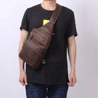 Crazy Horse Leather Men’s Chest Bag Top Layer Cowhide Sling - VacationGrabs
