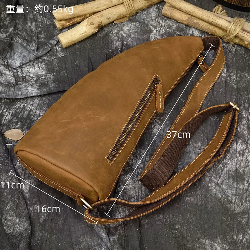 Vintage Crazy Horse Leather Sling Bag | Half Moon Crossbody