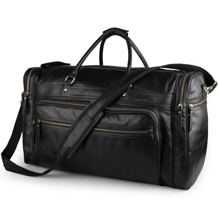 60cm High Capacity Genuine Leather Travel Duffle for Men Weekend Bag - VacationGrabs
