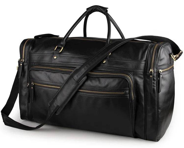 60cm High Capacity Genuine Leather Travel Duffle for Men Weekend Bag - VacationGrabs
