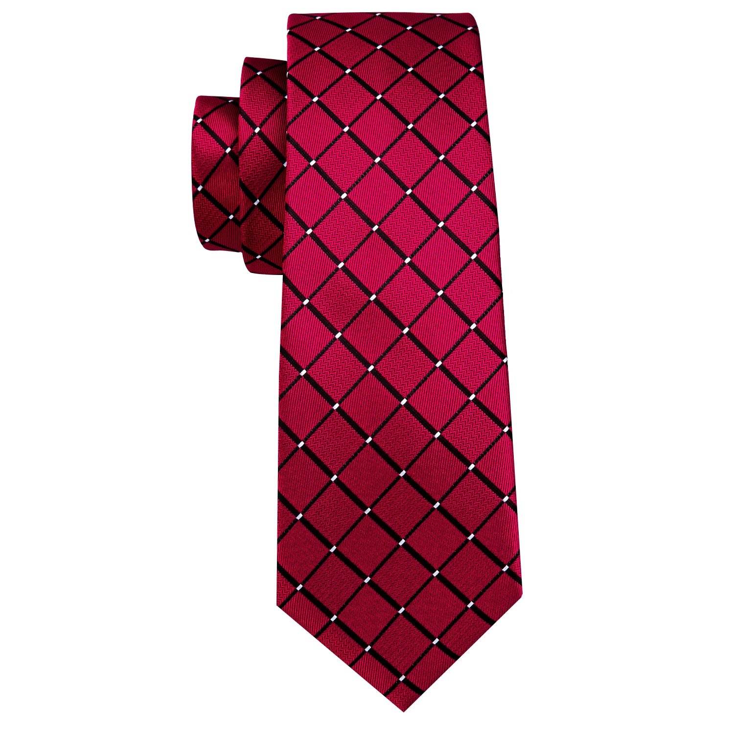Red Plaid Silk Tie Set for Men - VacationGrabs