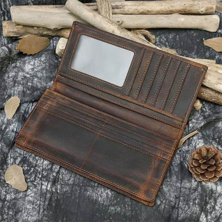Vintage Fashion Men’s Long Wallet with Credit Card Zipper Inner Bifold - VacationGrabs
