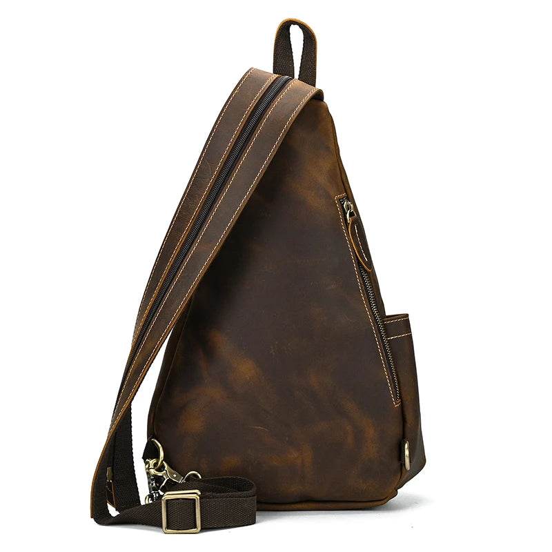 Leather Sling Bag for Biker Men Crossbody Chest Pack - VacationGrabs