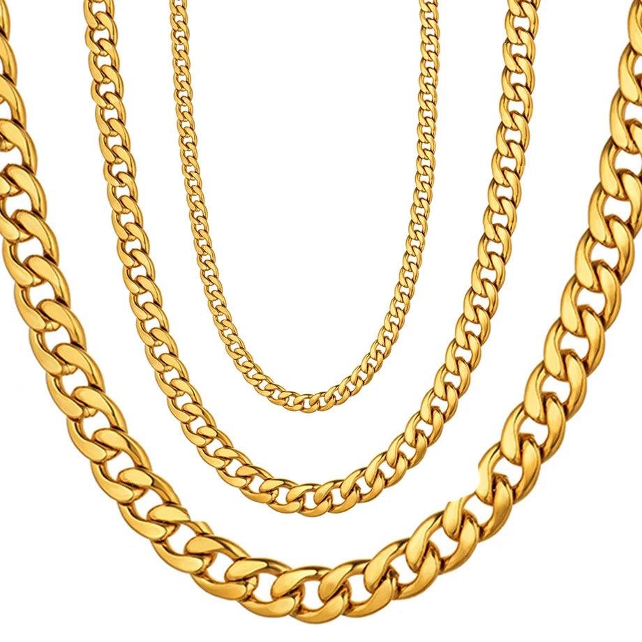 Men's Jewelry - Necklaces Men's Stainless Steel Gold Color Miami Cuban Link Necklace