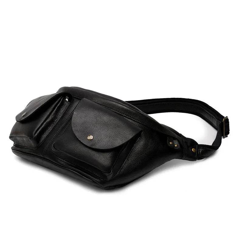 Large Chest Bag Genuine Leather Crossbody Sling Outdoor Bag Men - VacationGrabs