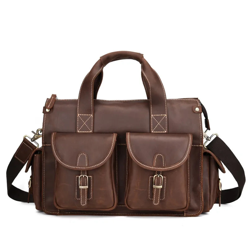 Top Grade Quality Laptop Briefcase Crazy Horse Genuine Leather Laptop Bags Notebook PC Shoulder Bag For Business Man Vintage