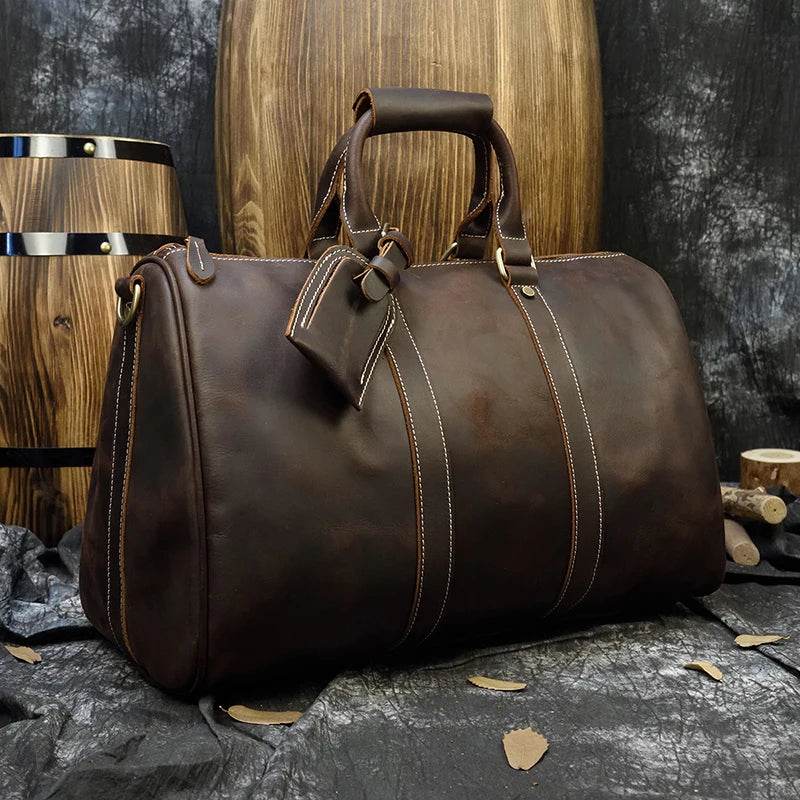 Vintage Leather Weekender Bag Genuine Leather Travel Overnight - VacationGrabs