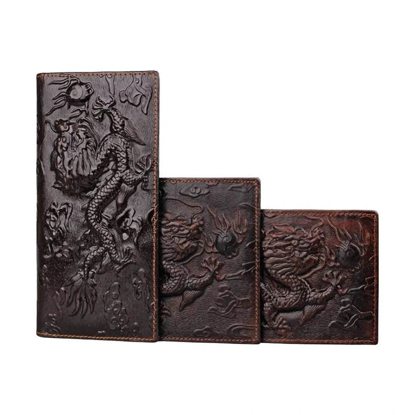 Fashion Genuine Leather Long Wallet 3D Dragon Embossed Men’s Purse - VacationGrabs