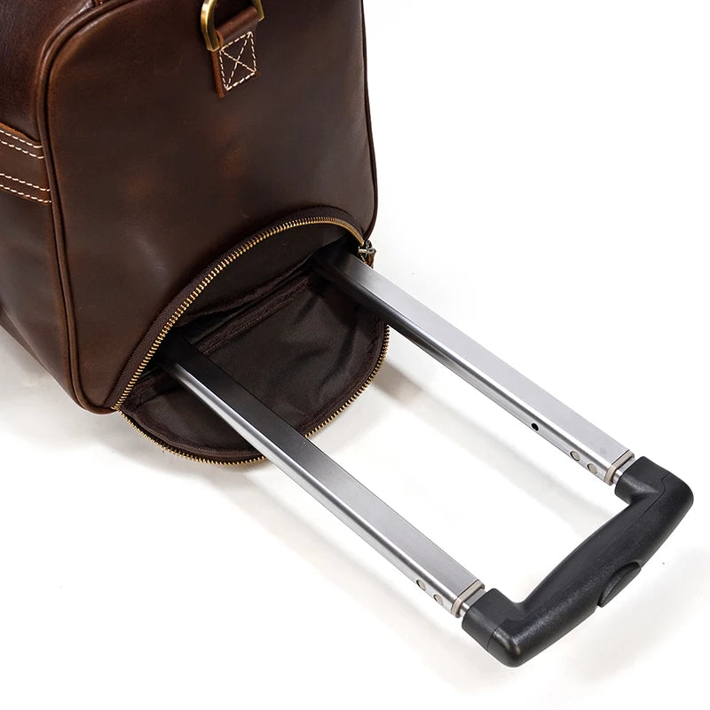 Rolling Genuine leather hand luggage travel bag with wheels
