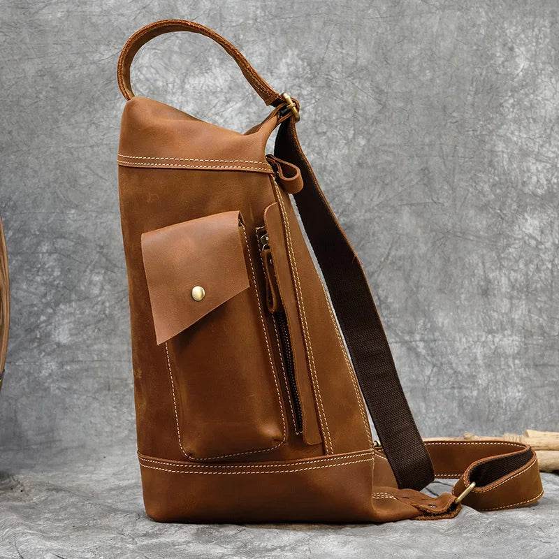 Classic Design Genuine Leather Chest Bag Sling Shoulder Bag - VacationGrabs
