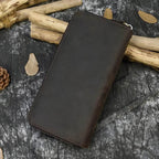 Retro Crazy Horse Leather Double Zipper Wallet for Men & Women - VacationGrabs