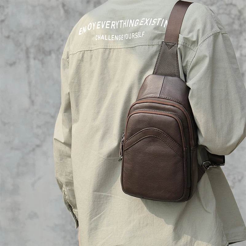 Casual Men's Chest Bag Genuine Leather Crossbody Soft Cow Leather - VacationGrabs