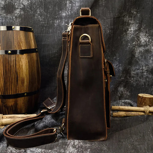 Genuine Leather Men's Backpack Crazy Horse Leather Fit 14" Laptop