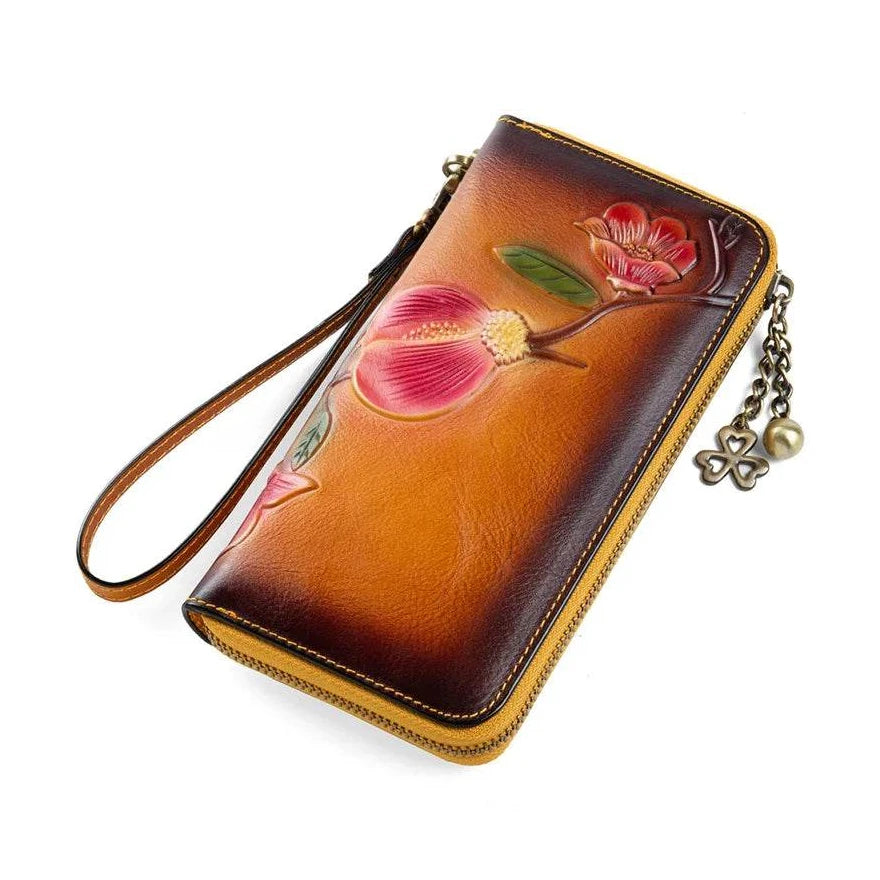 RFID Ladies Leather Wallet Top Layer Cowhide Zippered Clutch Bag - VacationGrabs