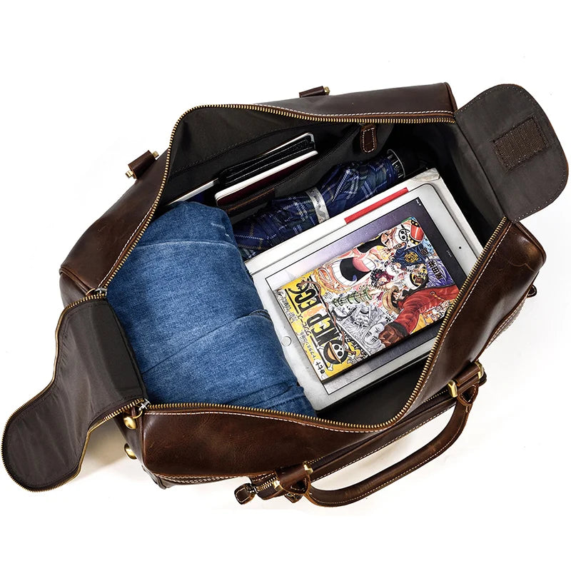 Rolling Genuine leather hand luggage travel bag with wheels